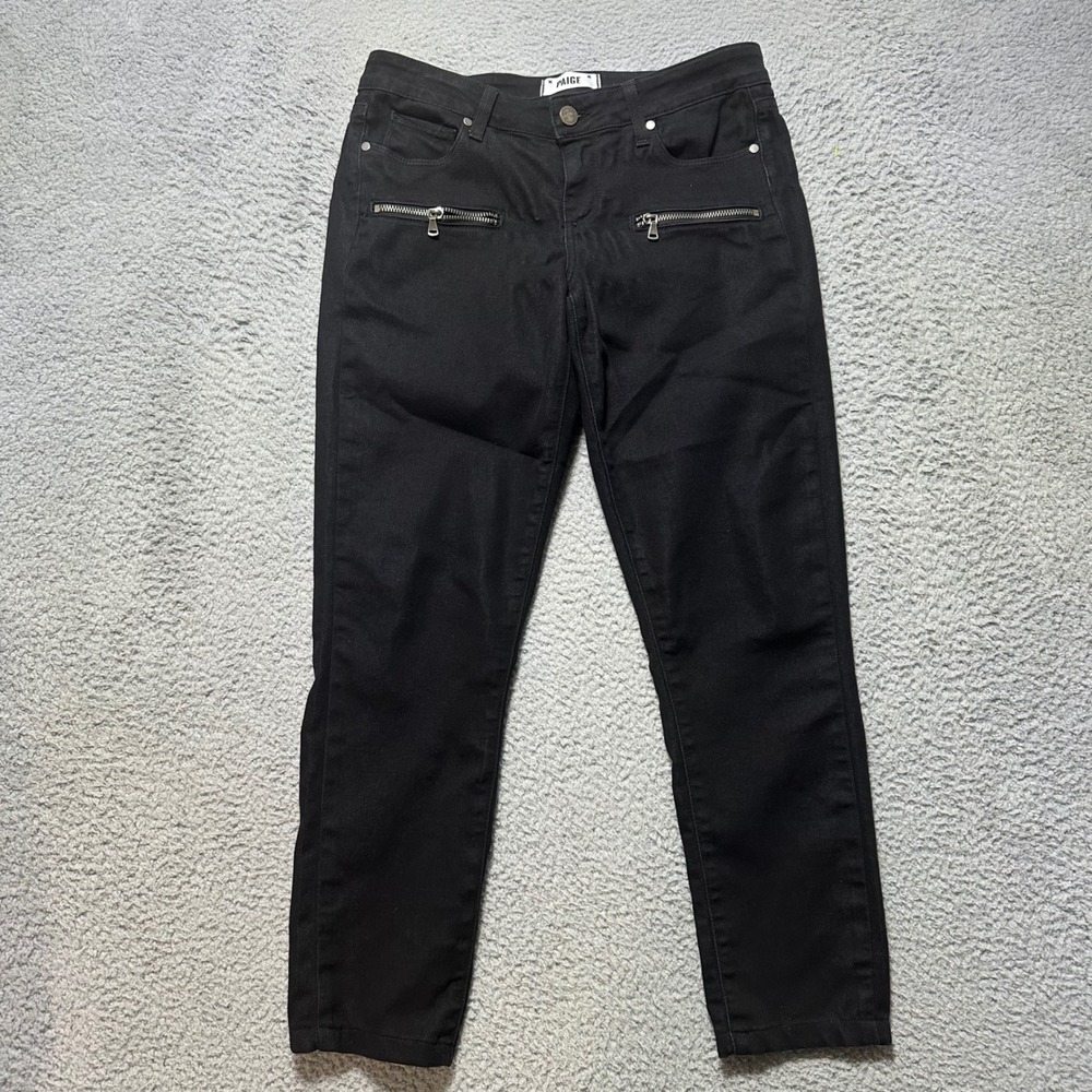 PAIGE‎ Verdugo Skinny Jeans Women 26 Black Zip Pocket Stretch Made USA
